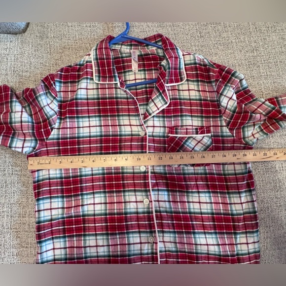 Gillian & O’Malley Red White  Plaid Flannel Pajamas Button Down Top Pants Sz L - Picture 8 of 16